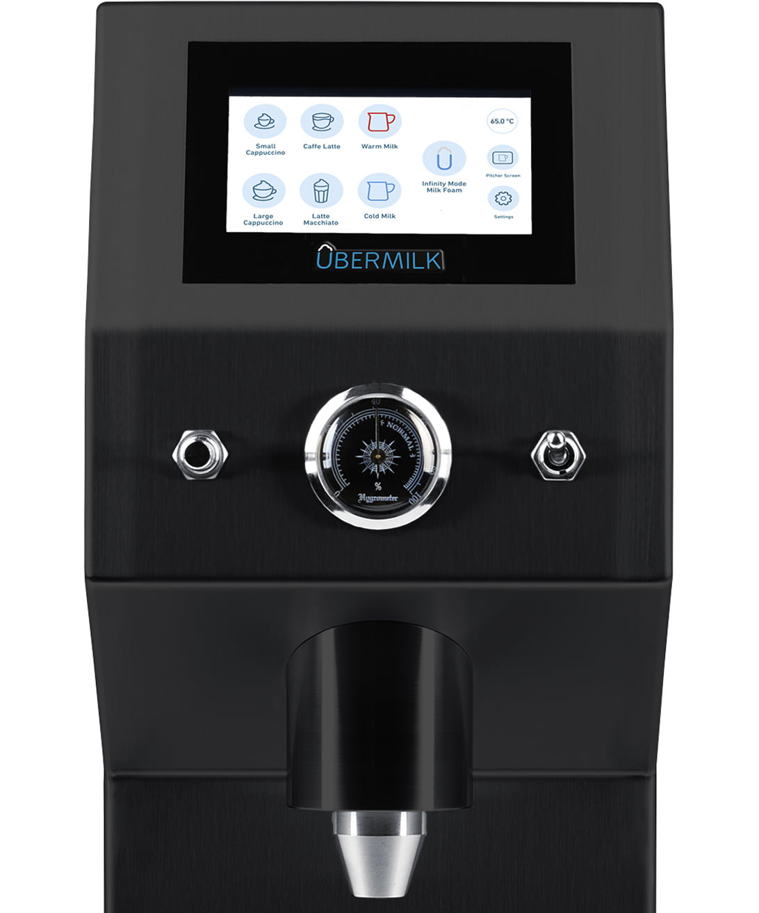 Übermilk ONE touch display and milk nozzle, close-up